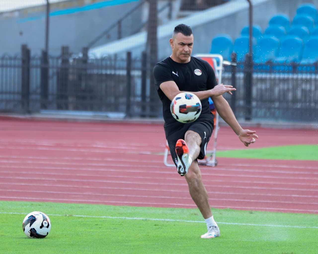 احماء منتخب مصر المشارك في كأس العرب قبل لقاء الجزائر